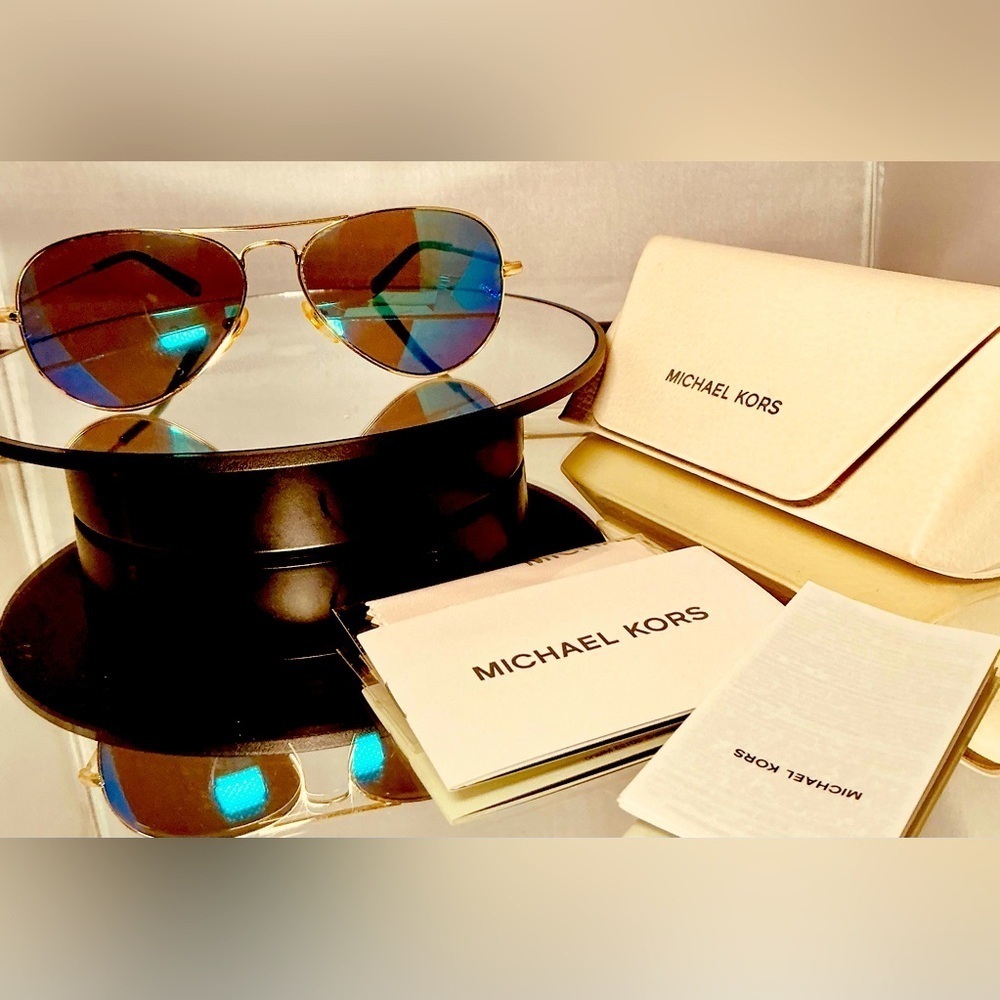 Michael Kors Aviator Sunglasses with Case | Gold Frame